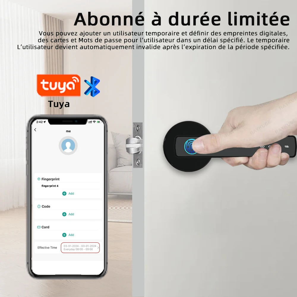 Serrure Électronique Intelligente 6 options d'ouverture – Empreinte, Mot de Passe, Carte, Clé, App Bluetooth & Code Temporaire