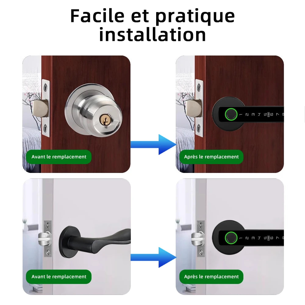 Serrure Électronique Intelligente 6 options d'ouverture – Empreinte, Mot de Passe, Carte, Clé, App Bluetooth & Code Temporaire