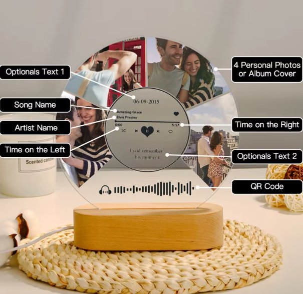 Plaque Photo Personnalisée Spotify avec Veilleuse 7 Couleurs