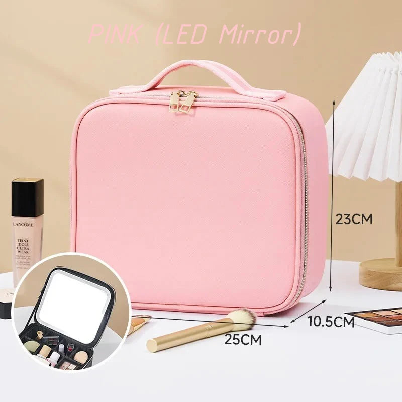 Trousse de Maquillage Imperméable avec Miroir LED – Grande Capacité