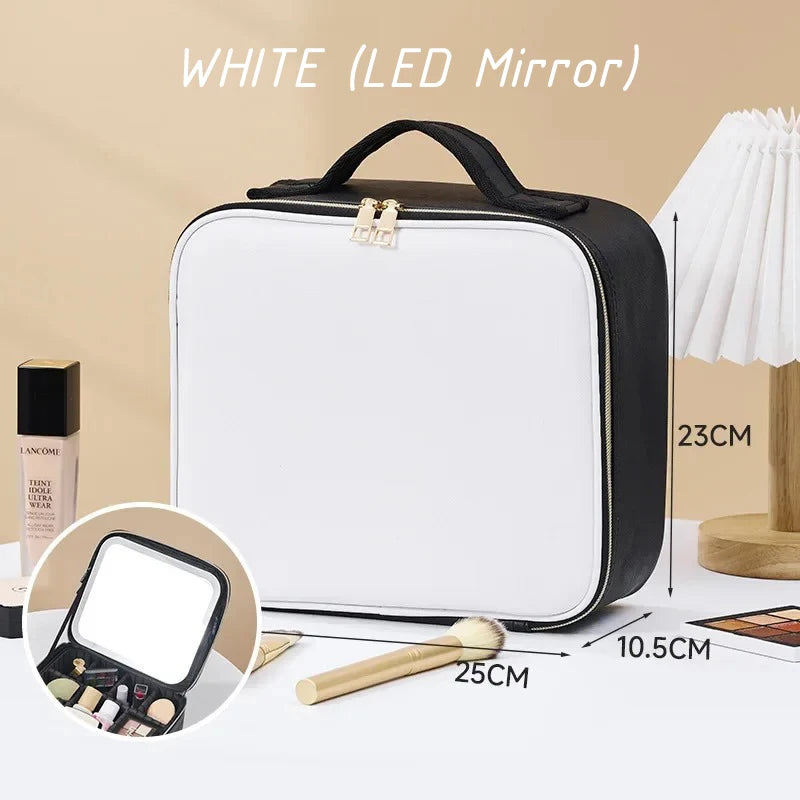 Trousse de Maquillage Imperméable avec Miroir LED – Grande Capacité