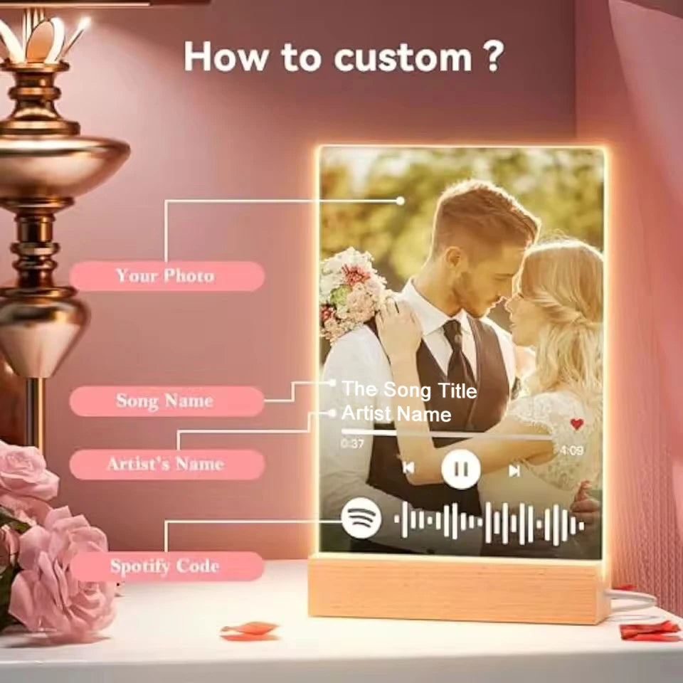 Plaque Photo Personnalisée Spotify avec Veilleuse 7 Couleurs