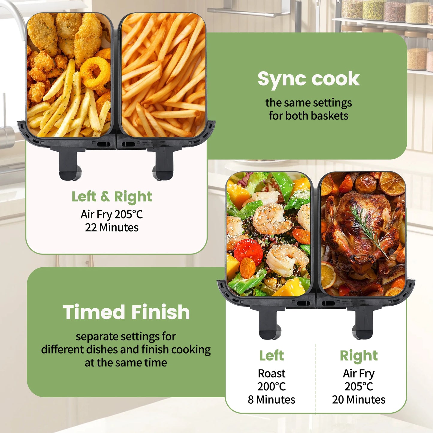 Air Fryer 10L Double Tiroirs avec Vitre – Friteuse à Air Chaud 2000W, Écran Tactile 8 Programmes Automatiques