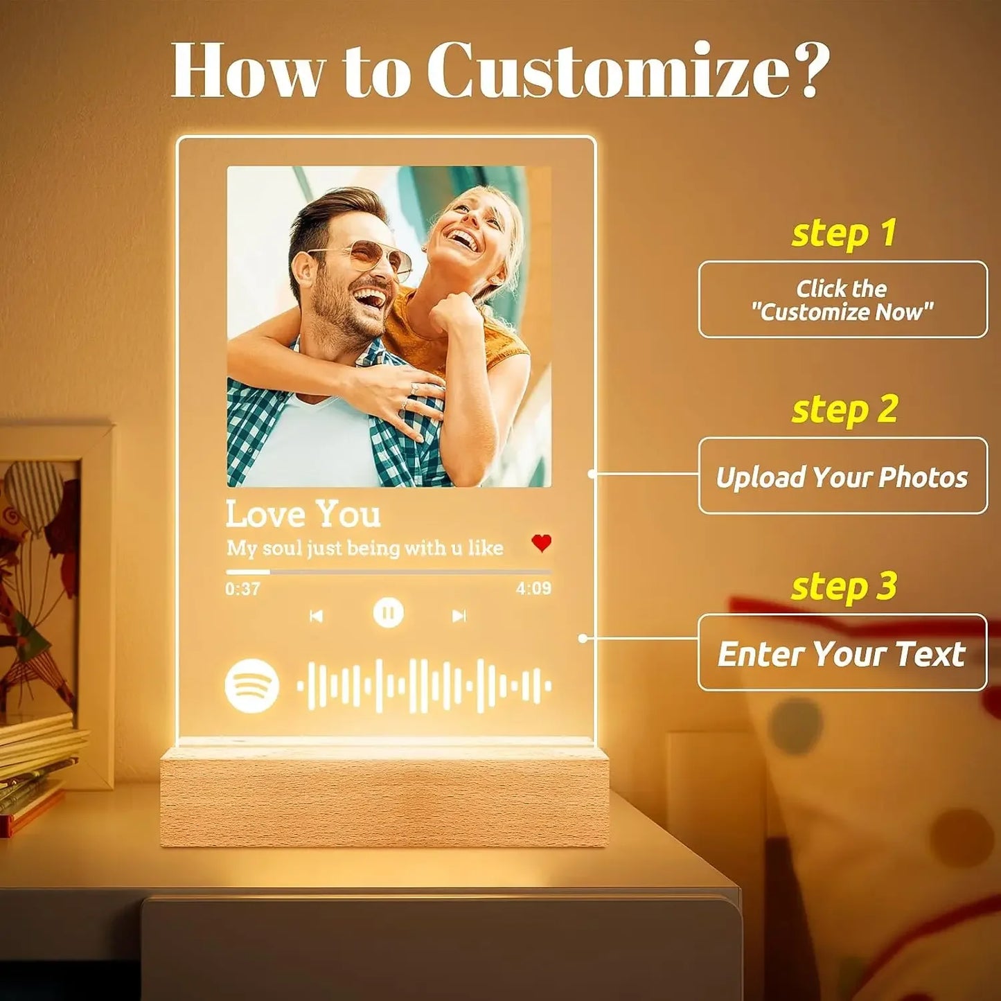 Plaque Photo Personnalisée Spotify avec Veilleuse 7 Couleurs