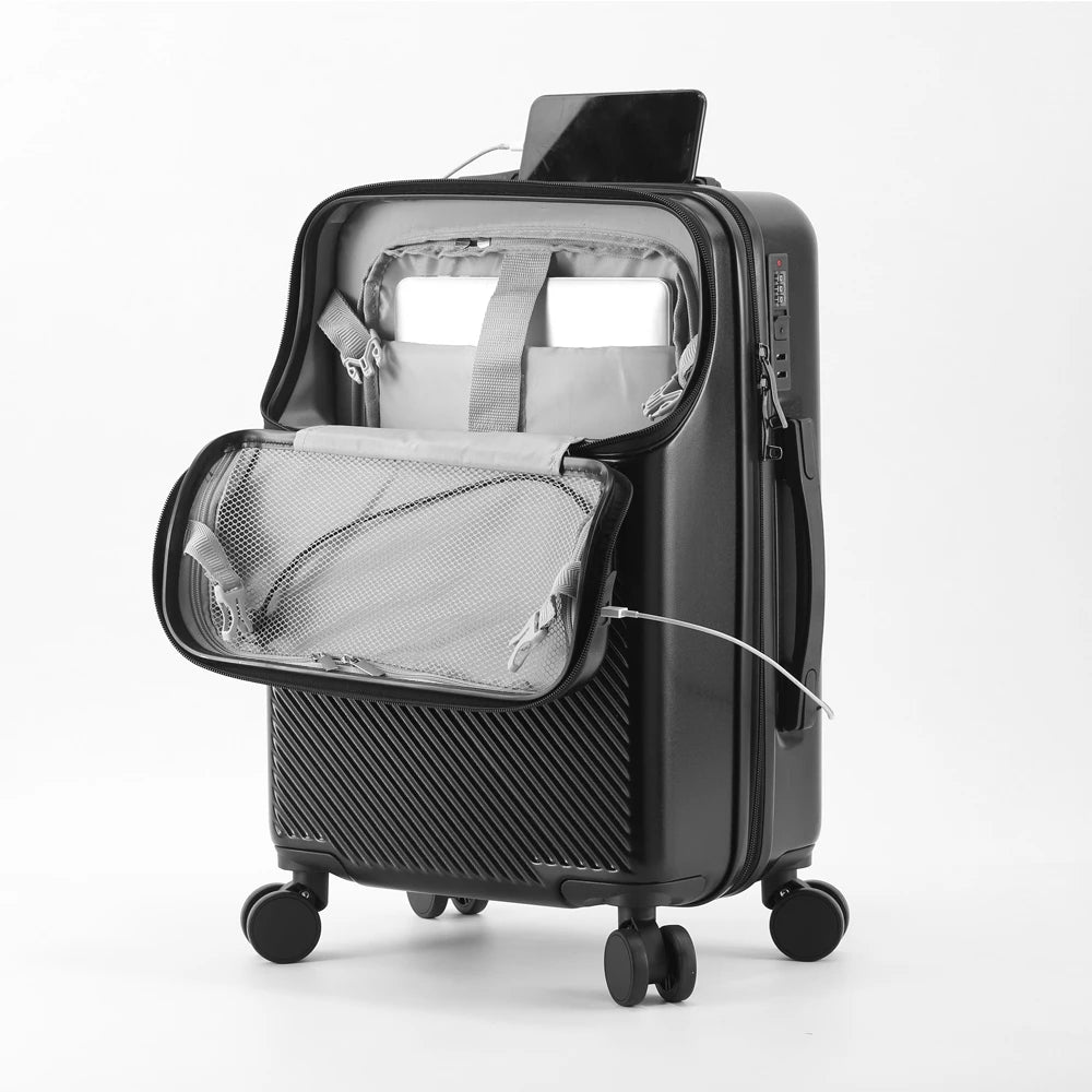 Valise d'affaires élégante avec porte-gobelet compact et chargeur de téléphone intégré