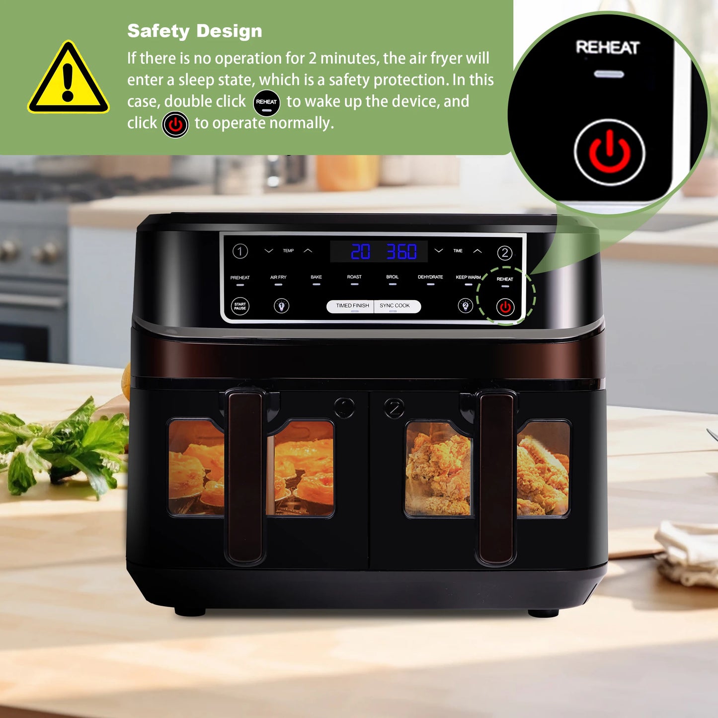 Air Fryer 10L Double Tiroirs avec Vitre – Friteuse à Air Chaud 2000W, Écran Tactile 8 Programmes Automatiques
