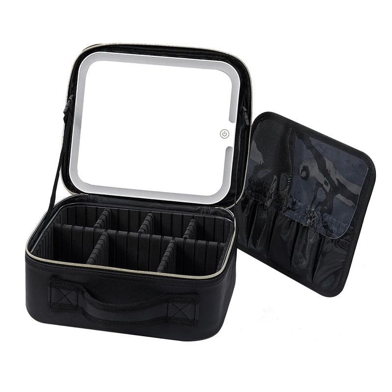 Trousse de Maquillage Imperméable avec Miroir LED – Grande Capacité