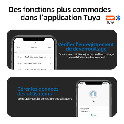 Serrure Électronique Intelligente 6 options d'ouverture – Empreinte, Mot de Passe, Carte, Clé, App Bluetooth & Code Temporaire