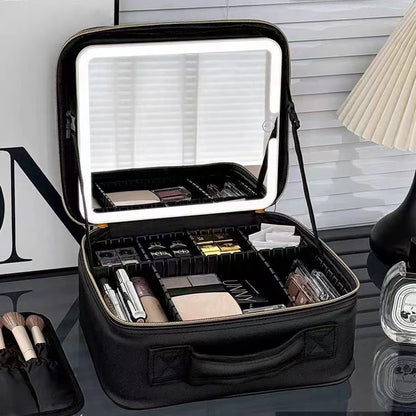 Trousse de Maquillage Imperméable avec Miroir LED – Grande Capacité