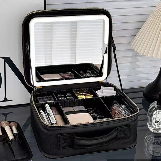 Trousse de Maquillage Imperméable avec Miroir LED – Grande Capacité